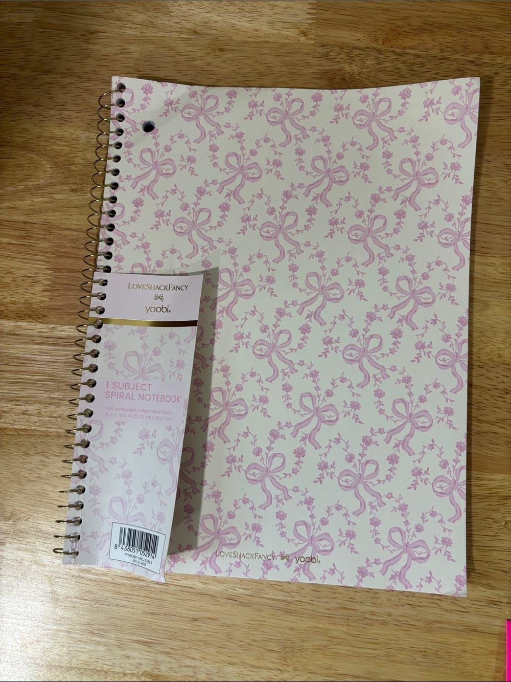 LoveShackFancy Pink and Cream Bow-Print Spiral Notebook
